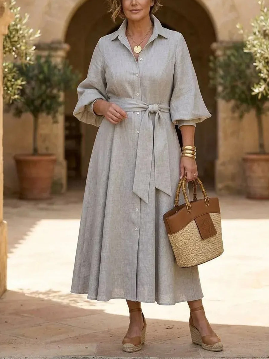 Casual Linen-cotton Midi Shirt Dress