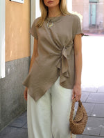Cozy And Casual Linen-blend Pleated Top And Trousers Two-piece Set