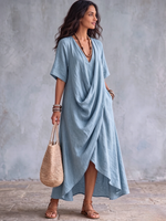 Elegant Cowl-neck Cotton-linen Dress