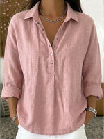 Casual Long-sleeve Linen-cotton Shirt With Metal Snaps