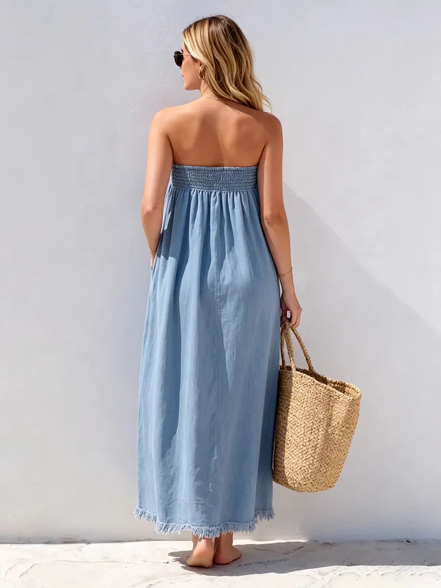 Effortless Smocked Denim Maxi Dress