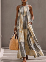 Bohemian Art-print Linen-cotton Maxi Dress