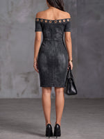 Women's Off-shoulder Short-sleeve Loose-fit Casual Denim Dress