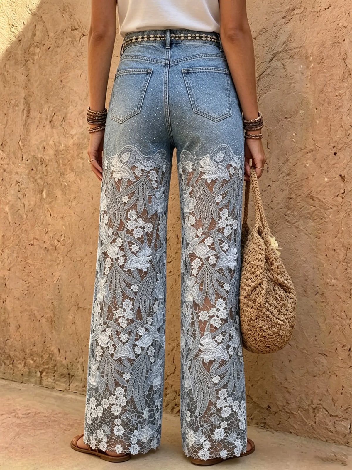 Women's Lace Cutout Patchwork Jeans