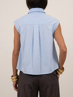Casual Sleeveless Cotton Shirt With Decorative Rhinestone Buttons