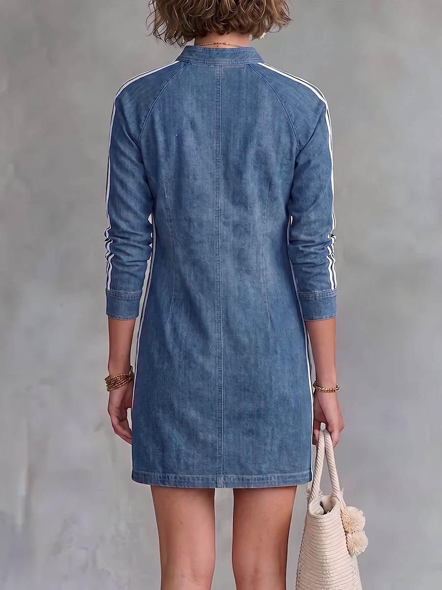 Women's Stand-collar Long-sleeve Loose-fit Casual Denim Dress