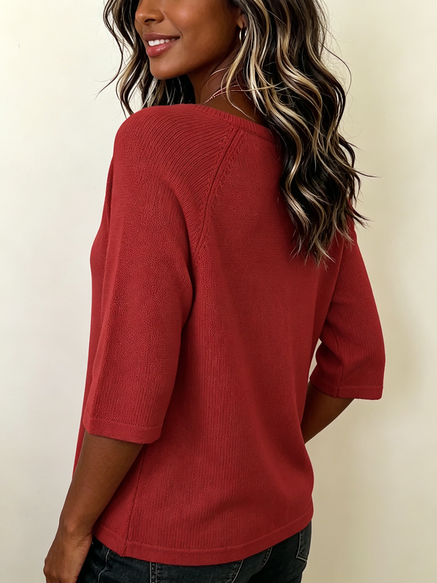 Classic Cozy Minimalist Three-quarter Sleeve Knit Top