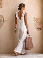 Minimalist Elegance Ruffled Cotton-linen Jumpsui