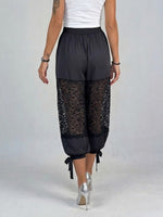 Lightweight Satin Cropped Harem Pants With Star-patterned Lace Inserts