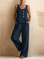 Women's Solid Color Art Casual Vest Top And Pants Two-piece Set
