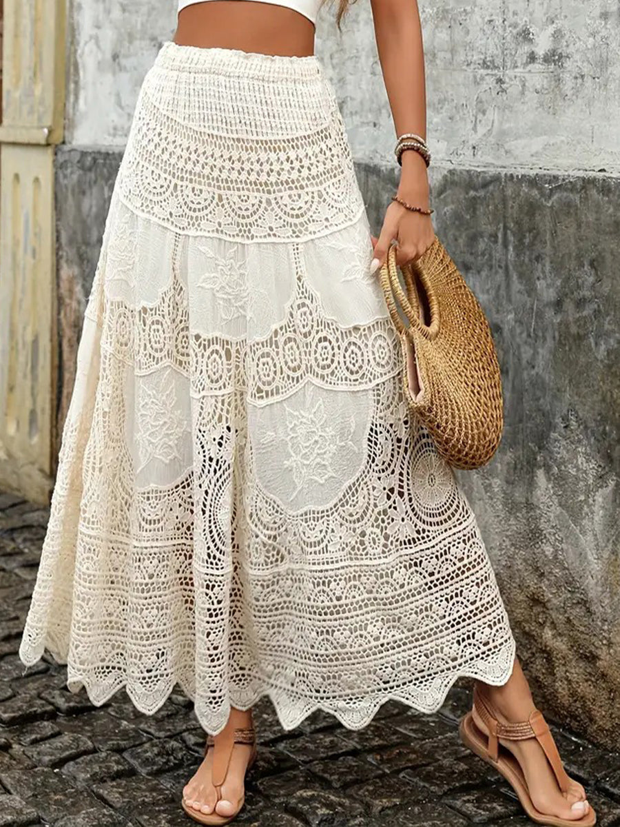 Bohemian Embroidered Cotton Midi Skirt
