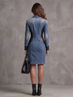 Edgy Denim Dress – Zip-Front & Contrast Leather-Look Paneling