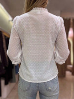 French-style Chic Shirt Featuring A Mix Of Jacquard, Fil Coupé, Polka-dot, And Lace Trim Details.