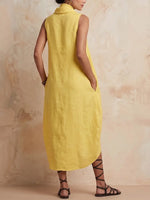 Elegant Yellow Cowl Neck Linen Dress