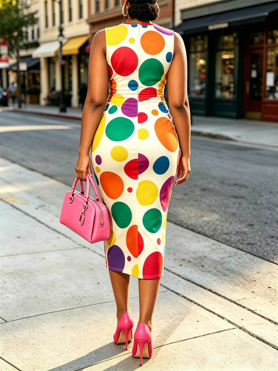 Women's Polka Dot Pattern Print Chic Art Casual Stylish Midi Dress