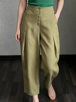 Minimalist Elegant Pleated Cotton-linen Cropped Trousers