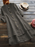 Women's Solid Color Stylish Art Casual Long Sleeve Cotton And Linen Dress