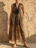 Women's Leopard Sheer Tie-Front Dress