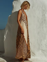 Stylish Spliced leopard-print Chiffon Maxi Dress