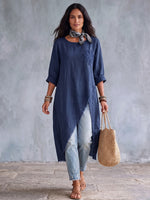 Boho Floral Cotton-linen Asymmetrical Tunic Top