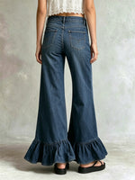 Women's Retro Casual Ruffle Stylish Art Denim Jeans