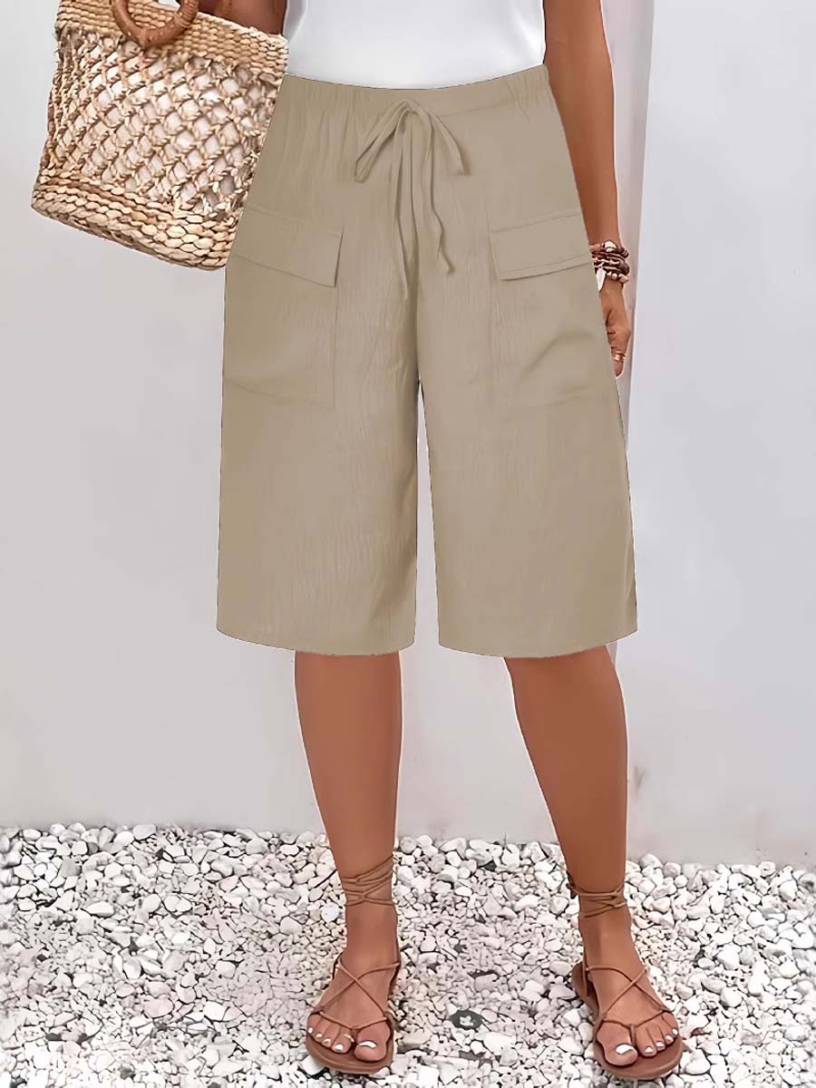 Women's Solid Color Stylish Loose-fit Pockets Casual Short Pants