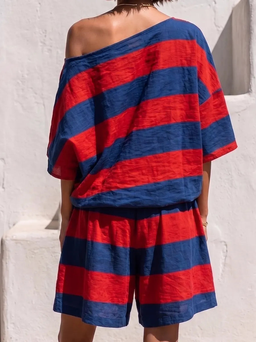 Bold Striped Off-the-Shoulder Relaxed Set