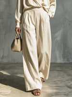 Women's V-Neck Art Casual Top And Pants Cotton And Linen Two-piece Set