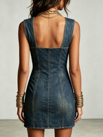 Women's Button Art Chic Casual Stylish Mini Denim Dress