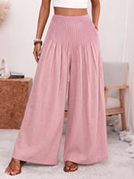 Elegant Blush Pink Pleated Wide-Leg Trousers