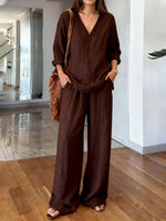 Women's Solid Color Art Comfortable Casual Top And Pants Cotton Two-piece Set