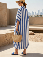 Relaxed Striped Zip-front Cotton-linen Balloon Dress