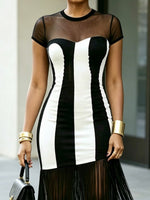 Women's Striped Pattern Fringe Chic Art Casual Stylish Midi Dress