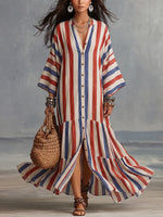 Bohemian Color-block Striped Cotton Dress