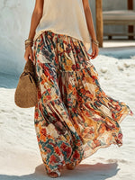 Women's Sleeveless Art Stylish Casual Top And Floral Skirt Two-piece Set