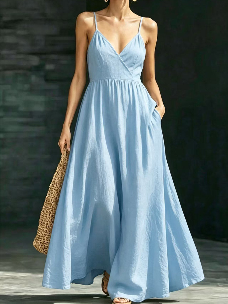 Women's Casual Elegant Stylish Loose V-neck Sleeveless Vacation Long Dress