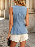 Women's Art Casual Button Stylish Denim Sleeveless Vest Shirt