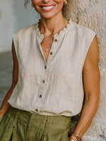 Women's Vintage Cotton-linen Sleeveless Blouse – Casual, Loose, Slimming Top With Lace Collar