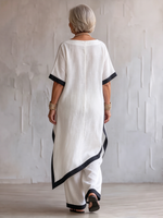 Timeless Elegance – Contrast-trim Cotton-linen Two-piece Set