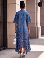 Elegant And Stylish Lightweight Denim Dress With Lace Hem