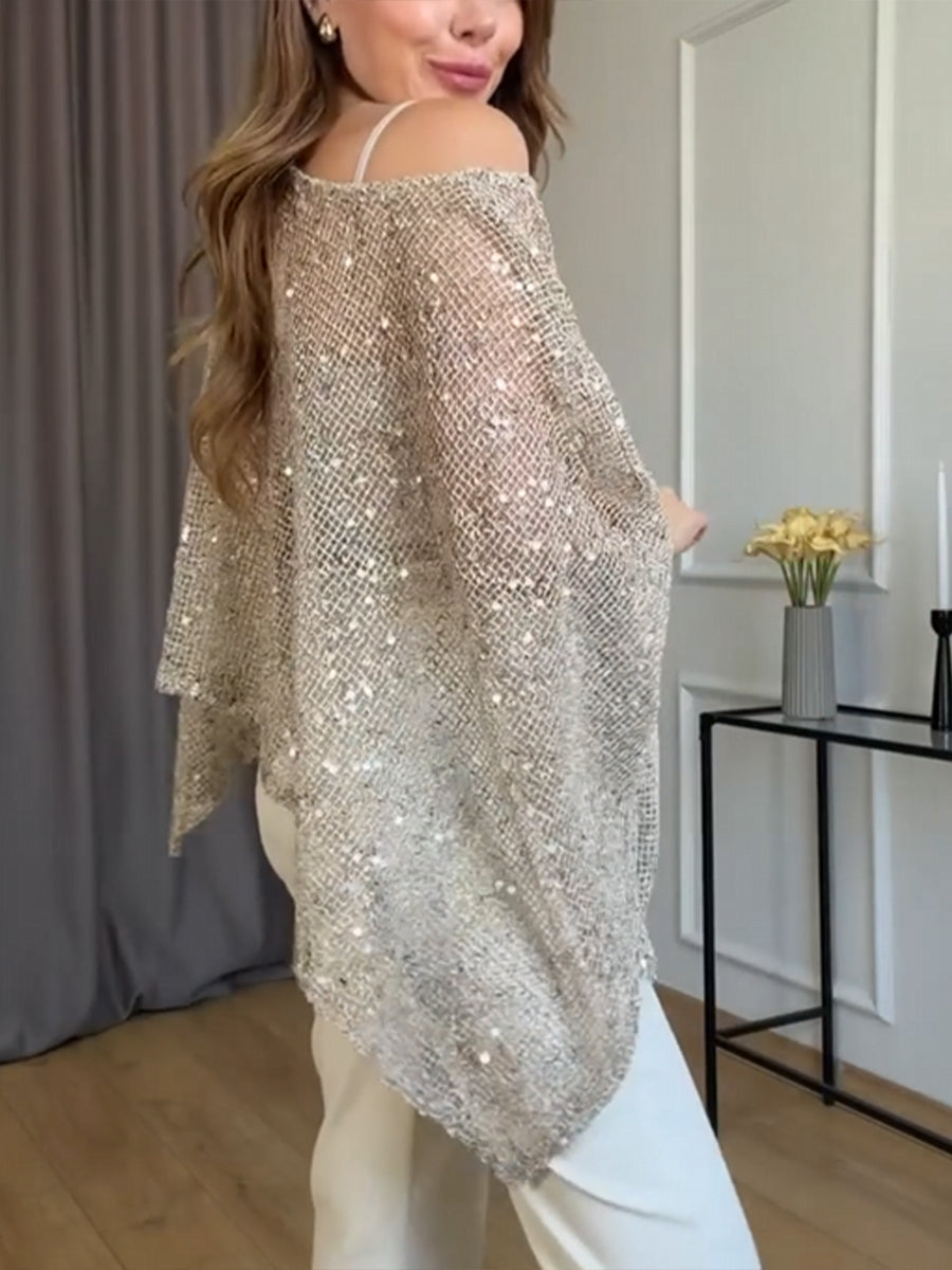 Stylish Loose Sequin-knit Cape Top