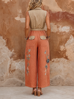 Bohemian Floral Print Linen-cotton Sleeveless Jumpsuit