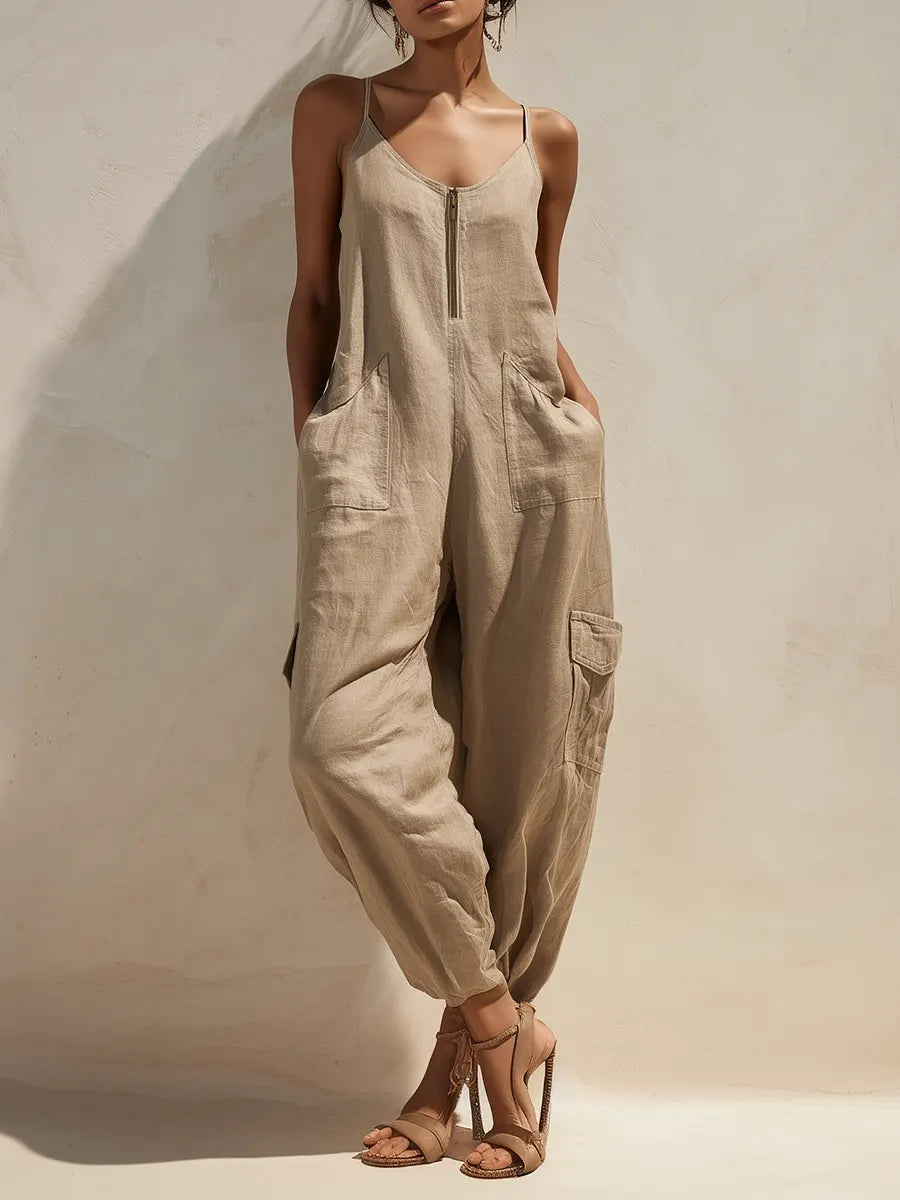 Effortless Asymmetrical Linen-Blend Jumpsuit