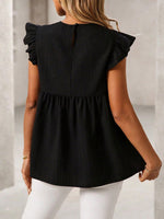 Women's Casual Ruffled Stylish Embroidered Art Round Collar Loose Shirt