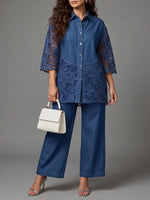 Elegant Lace-Spliced Tencel Denim Set