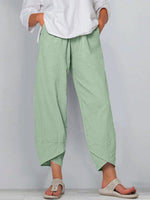 Women's Solid Color Stylish Loose-fit Casual Cropped Cotton And Linen Pants