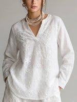 Loose-fit Long-sleeve Cotton Shirt With Lace Embroidery