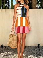 Women's Geometric Pattern Art Print Casual Stylish Halter Vacation Mini Dress